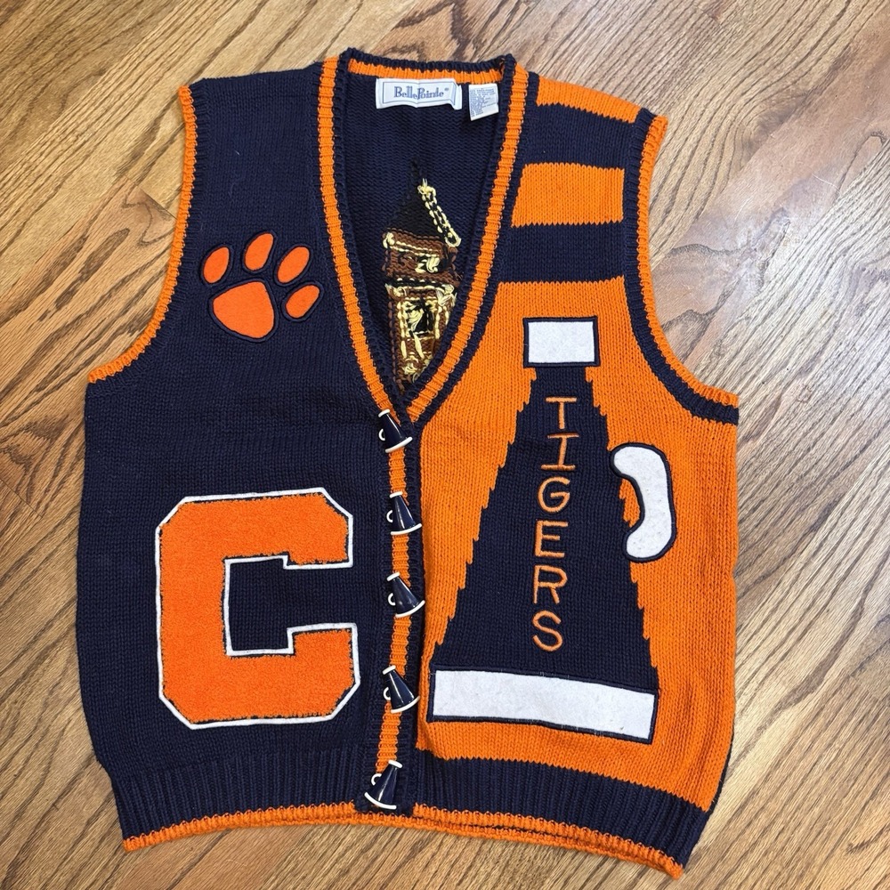 Vintage Bellepointe Clemson Tigers Knit Sweater Vest Large‎ Collegiate Novelty